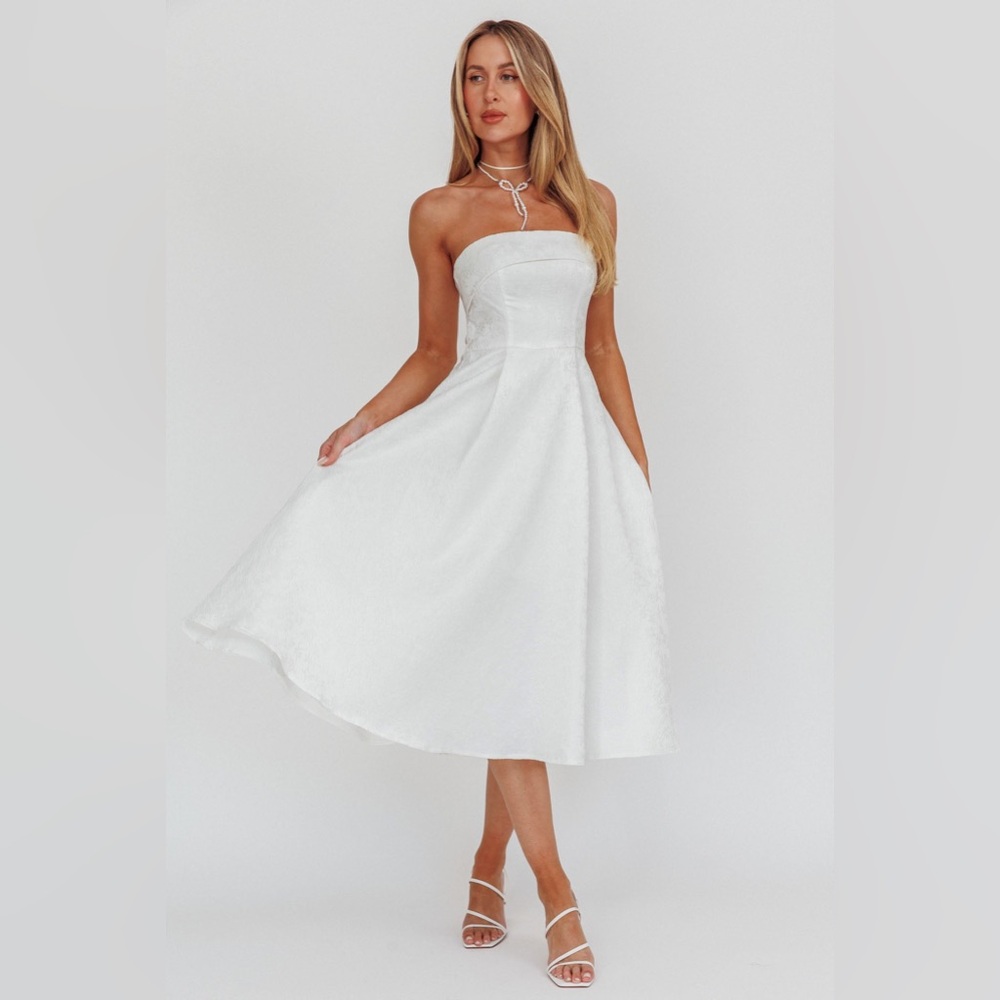 Worship strapless a-line midi dress